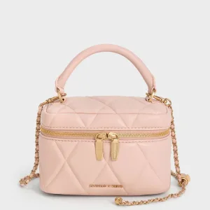 Arwen Quilted Top Handle Vanity Bag - Light Pink