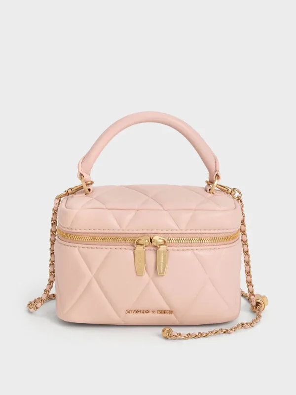 Arwen Quilted Top Handle Vanity Bag - Light Pink